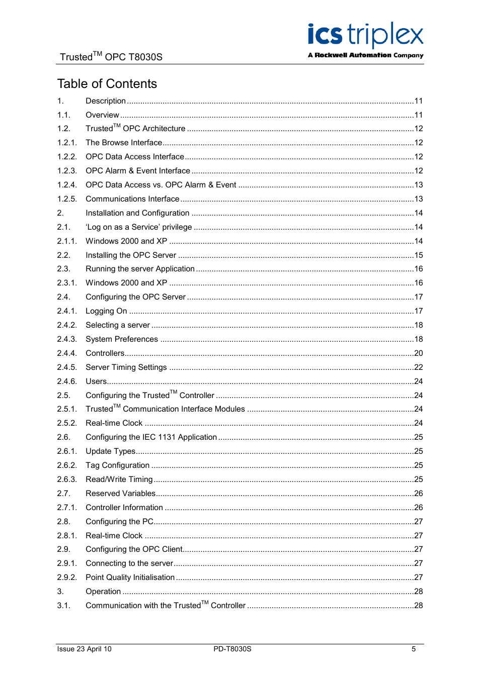 Rockwell Automation T8030S Trusted OPC Server Package User Manual | Page 5 / 49
