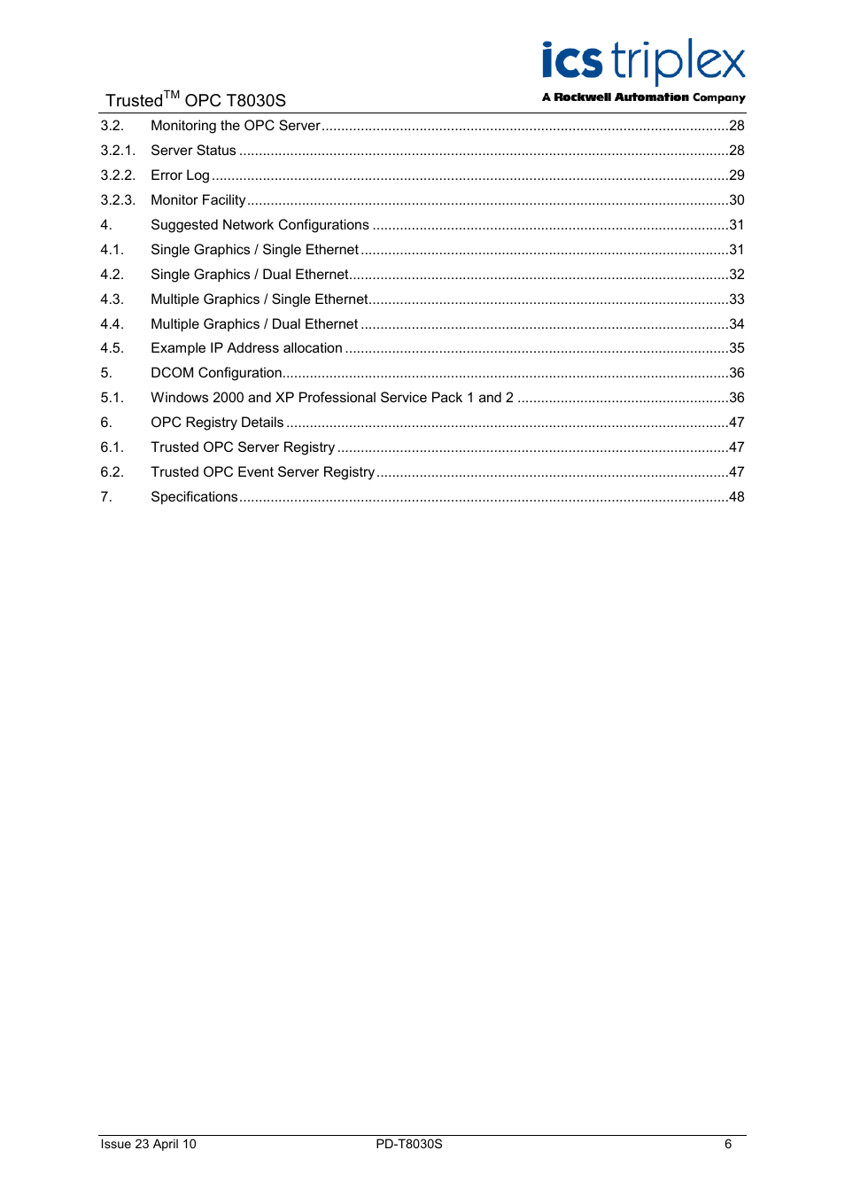 Rockwell Automation T8030S Trusted OPC Server Package User Manual | Page 6 / 49