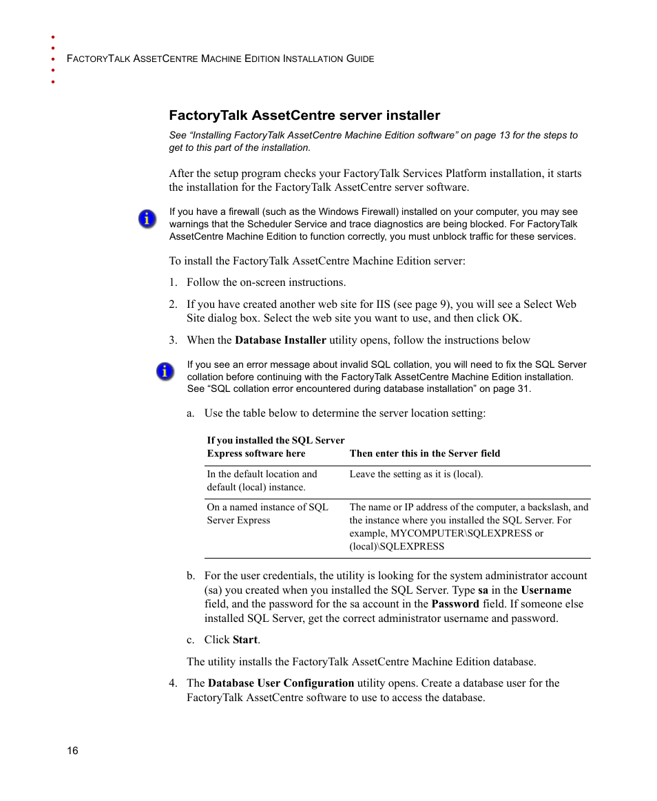 Factorytalk assetcentre server installer | Rockwell Automation FactoryTalk AssetCentre Machine Edition Installation Manual User Manual | Page 20 / 44