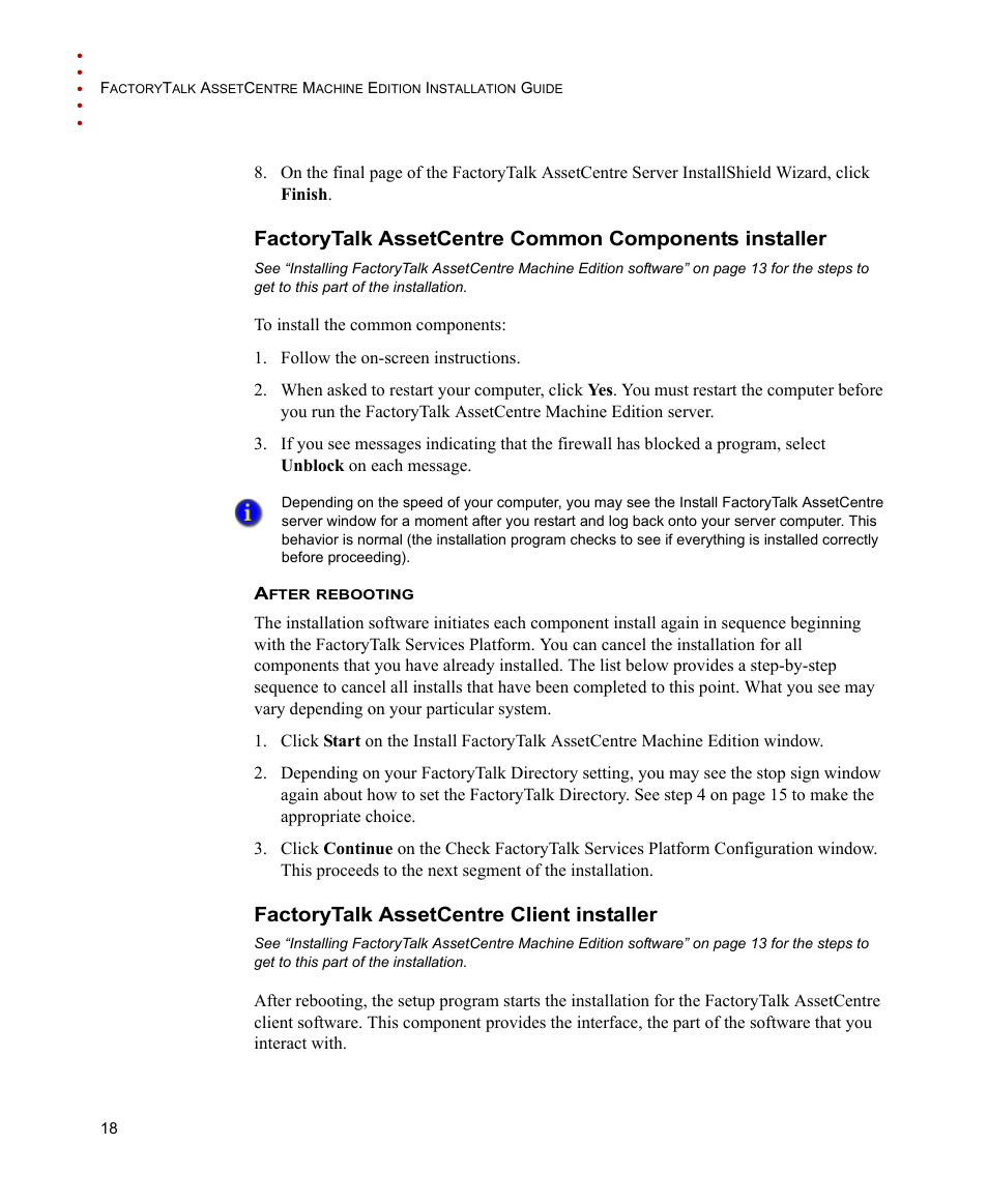 Factorytalk assetcentre client installer | Rockwell Automation FactoryTalk AssetCentre Machine Edition Installation Manual User Manual | Page 22 / 44