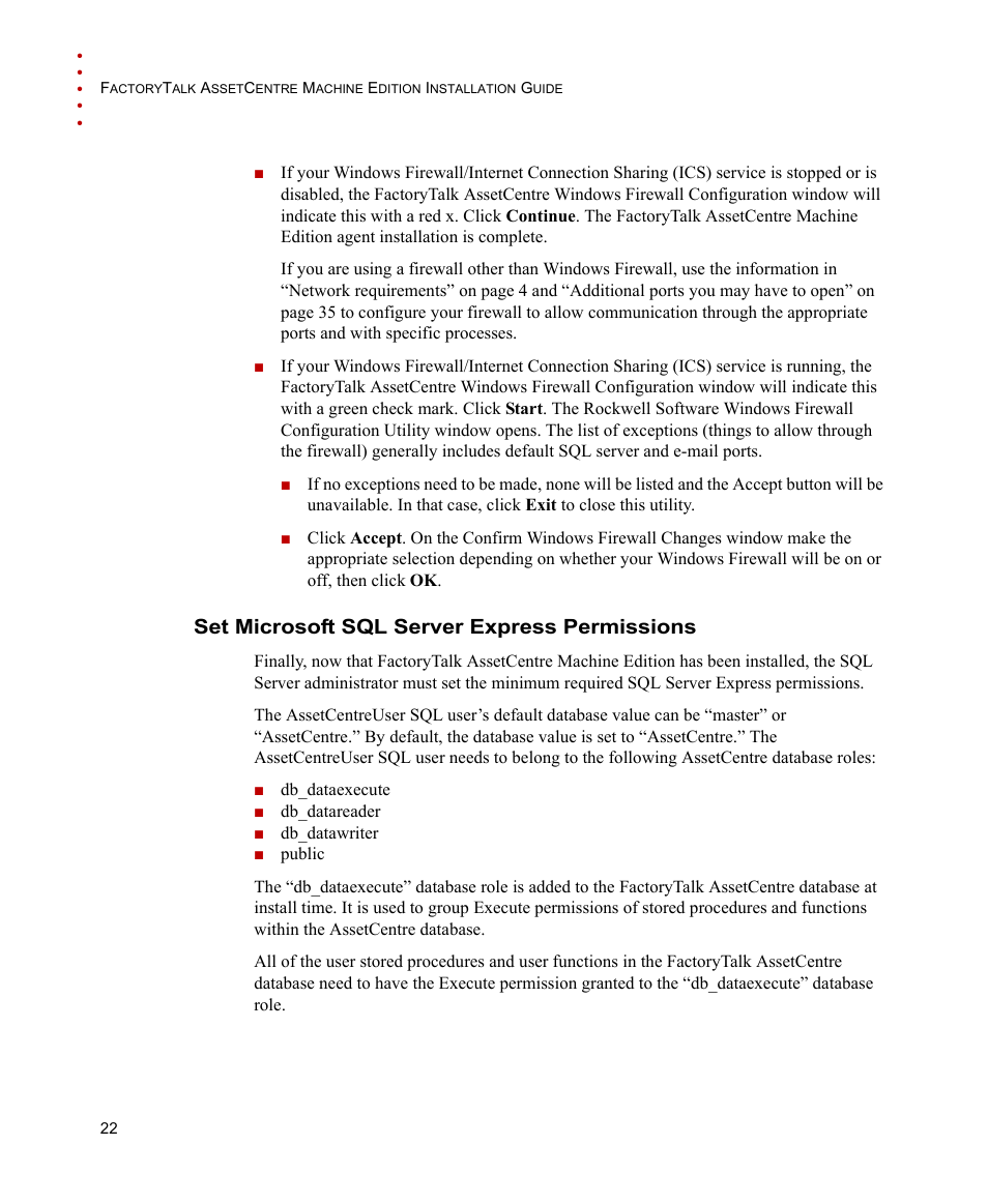 Set microsoft sql server express permissions | Rockwell Automation FactoryTalk AssetCentre Machine Edition Installation Manual User Manual | Page 26 / 44