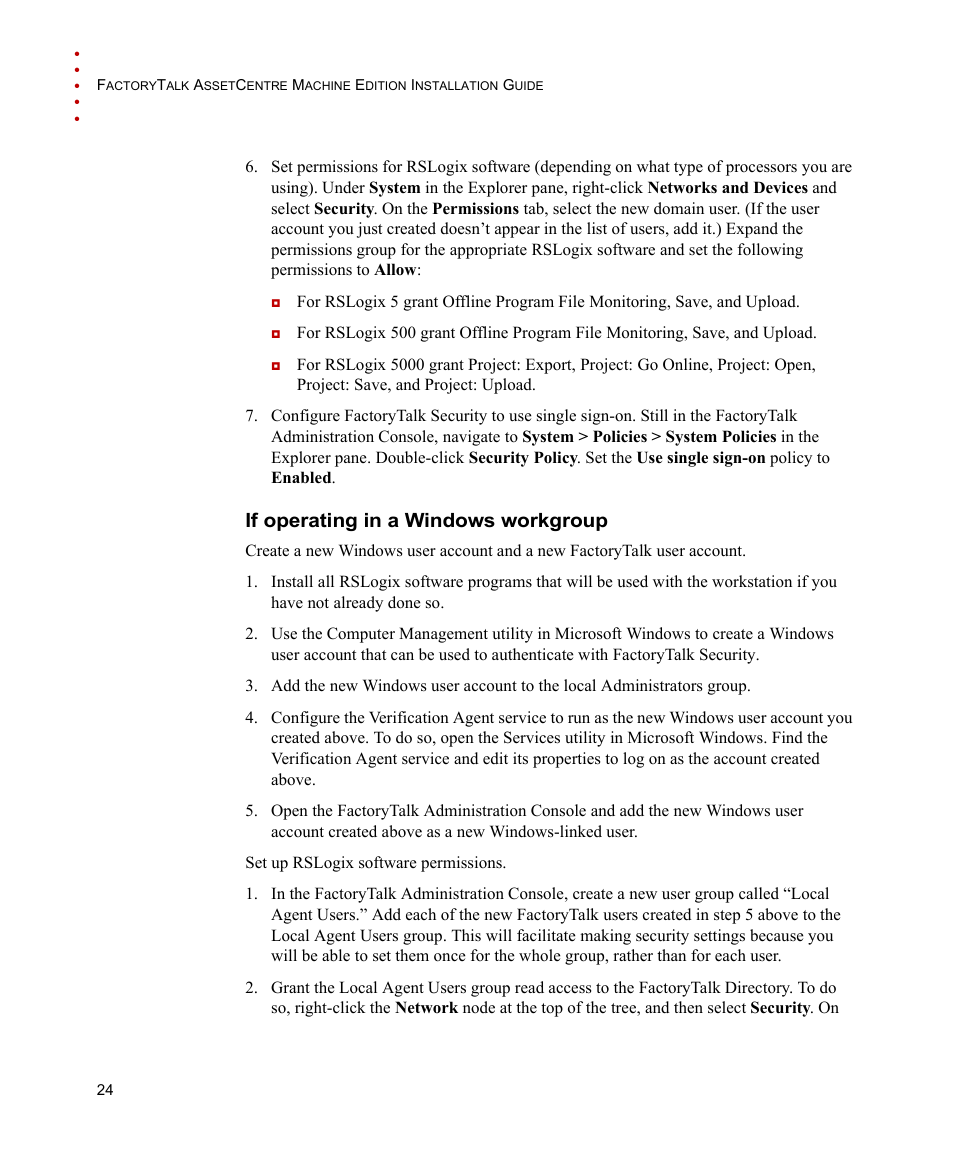 If operating in a windows workgroup | Rockwell Automation FactoryTalk AssetCentre Machine Edition Installation Manual User Manual | Page 28 / 44