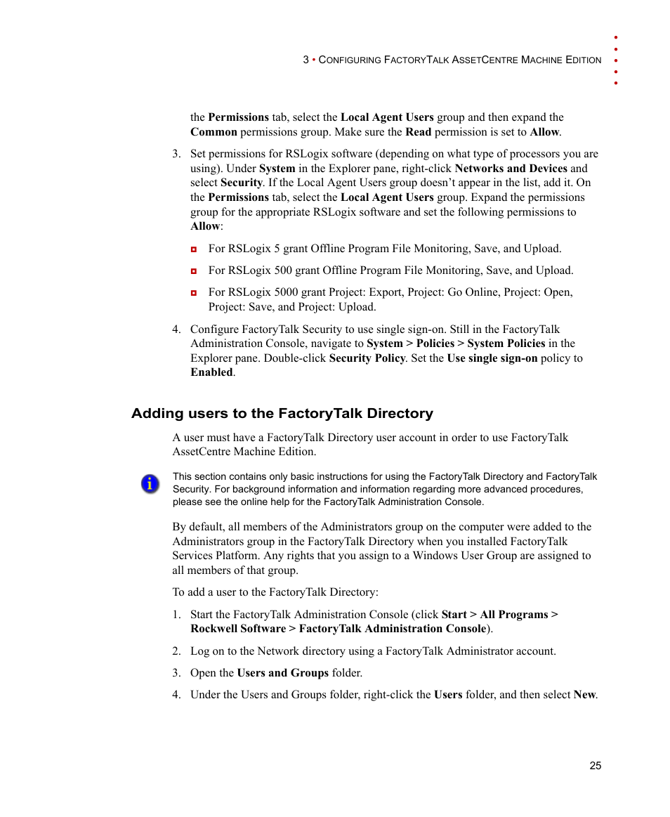 Adding users to the factorytalk directory | Rockwell Automation FactoryTalk AssetCentre Machine Edition Installation Manual User Manual | Page 29 / 44