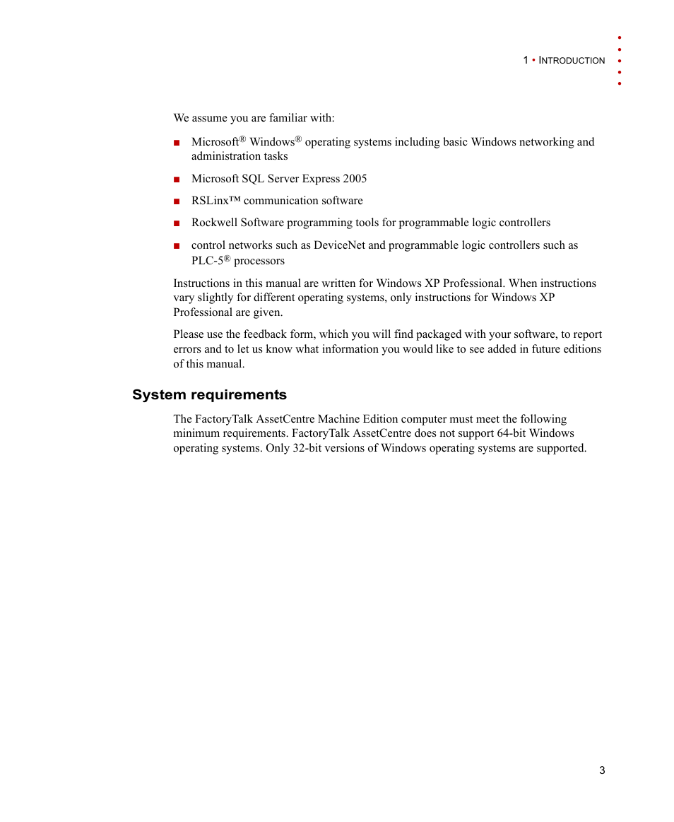 System requirements | Rockwell Automation FactoryTalk AssetCentre Machine Edition Installation Manual User Manual | Page 7 / 44