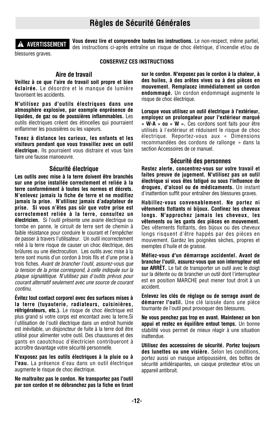 Règles de sécurité générales | Bosch RS20 User Manual | Page 12 / 32