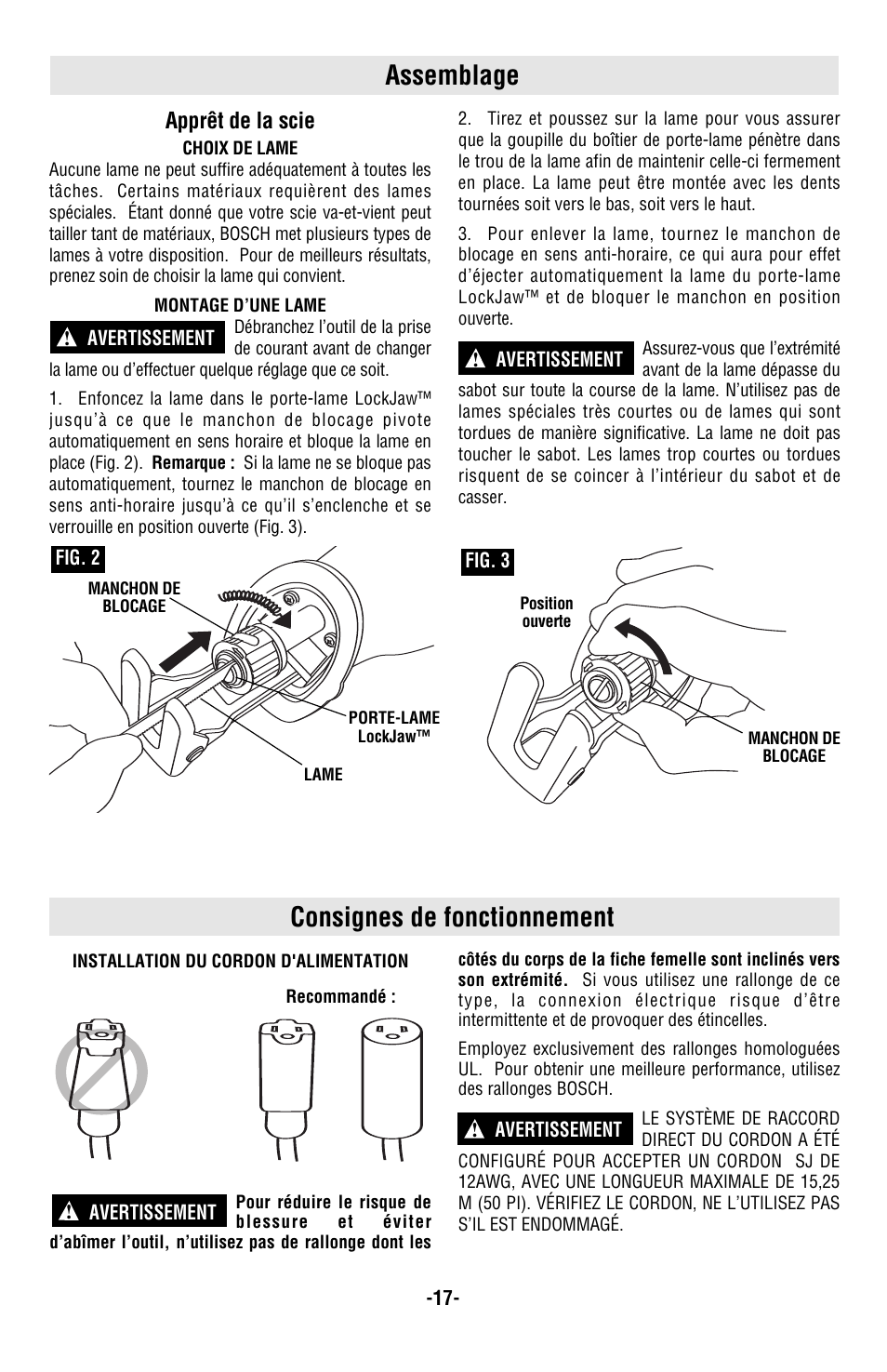 Assemblage, Consignes de fonctionnement, Apprêt de la scie | Bosch RS20 User Manual | Page 17 / 32