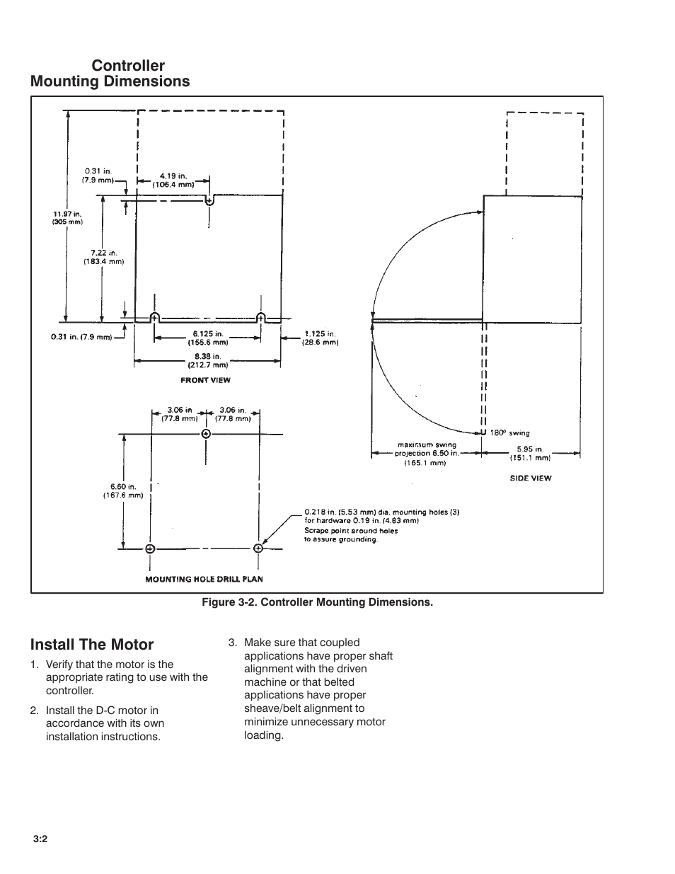 Controller mounting dimensions, Install the motor | Rockwell Automation FlexPak Plus DC Drive User Manual | Page 12 / 68