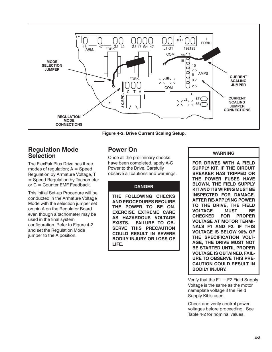 Regulation mode selection, Power on | Rockwell Automation FlexPak Plus DC Drive User Manual | Page 25 / 68