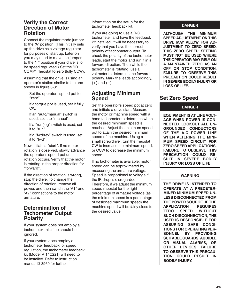 Verify the correct direction of motor rotation, Determination of tachometer output polarity, Adjusting minimum speed | Set zero speed | Rockwell Automation FlexPak Plus DC Drive User Manual | Page 27 / 68