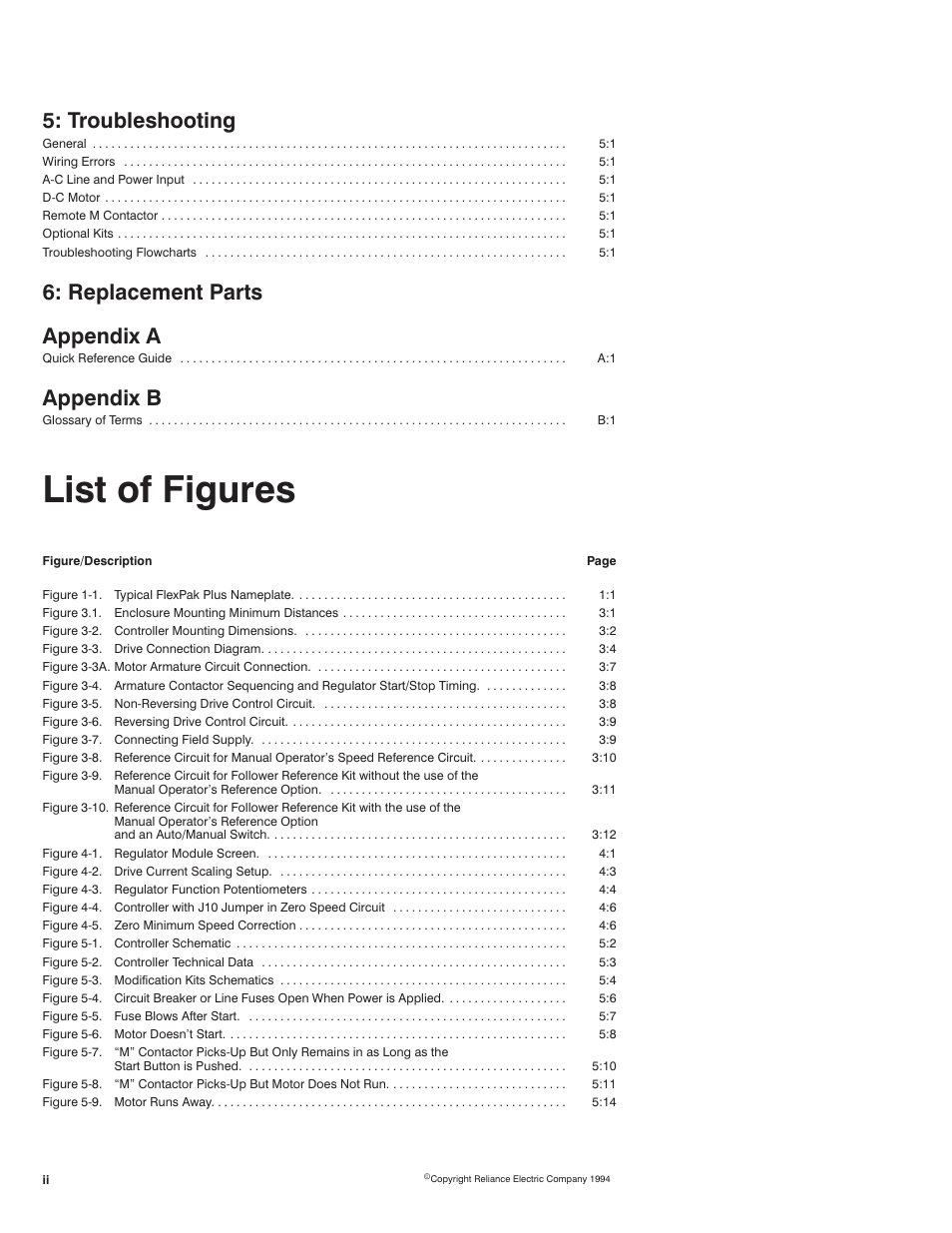 List of figures, Troubleshooting, Replacement parts appendixa | Appendixb | Rockwell Automation FlexPak Plus DC Drive User Manual | Page 3 / 68