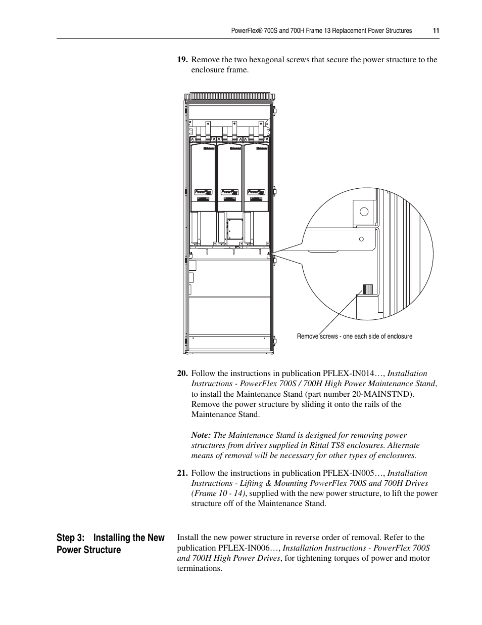 Step 3: installing the new power structure | Rockwell Automation 20D PowerFlex 700H/S Frame 13 Replacement Power Structures User Manual | Page 11 / 20