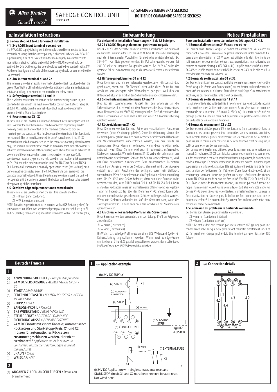 Rockwell Automation 440F 440F-C252D 22.5mm Control Unit Safedge User Manual | 2 pages