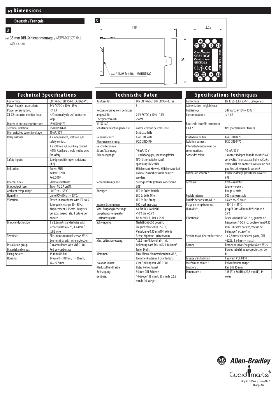 Rockwell Automation 440F 440F-C252D 22.5mm Control Unit Safedge User Manual | Page 2 / 2