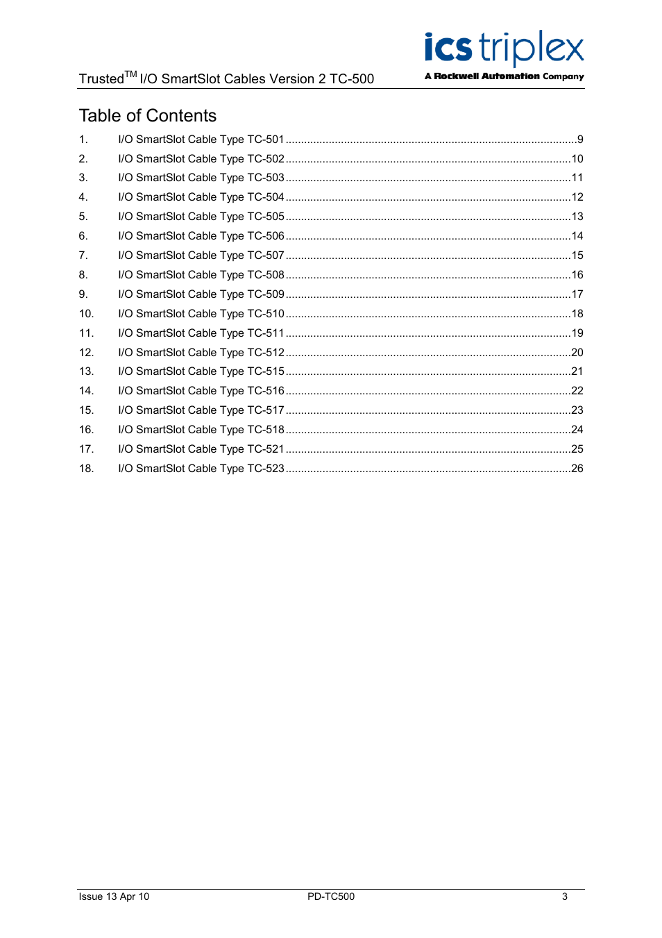 Rockwell Automation TC500 Trusted I/O SmartSlot Cables User Manual | Page 3 / 28