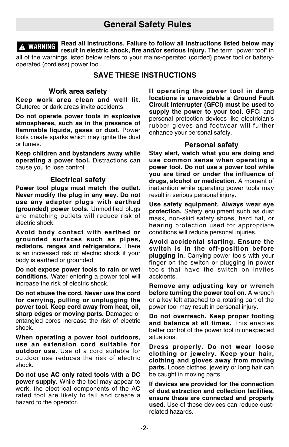 General safety rules | Bosch 11263EVS User Manual | Page 2 / 10