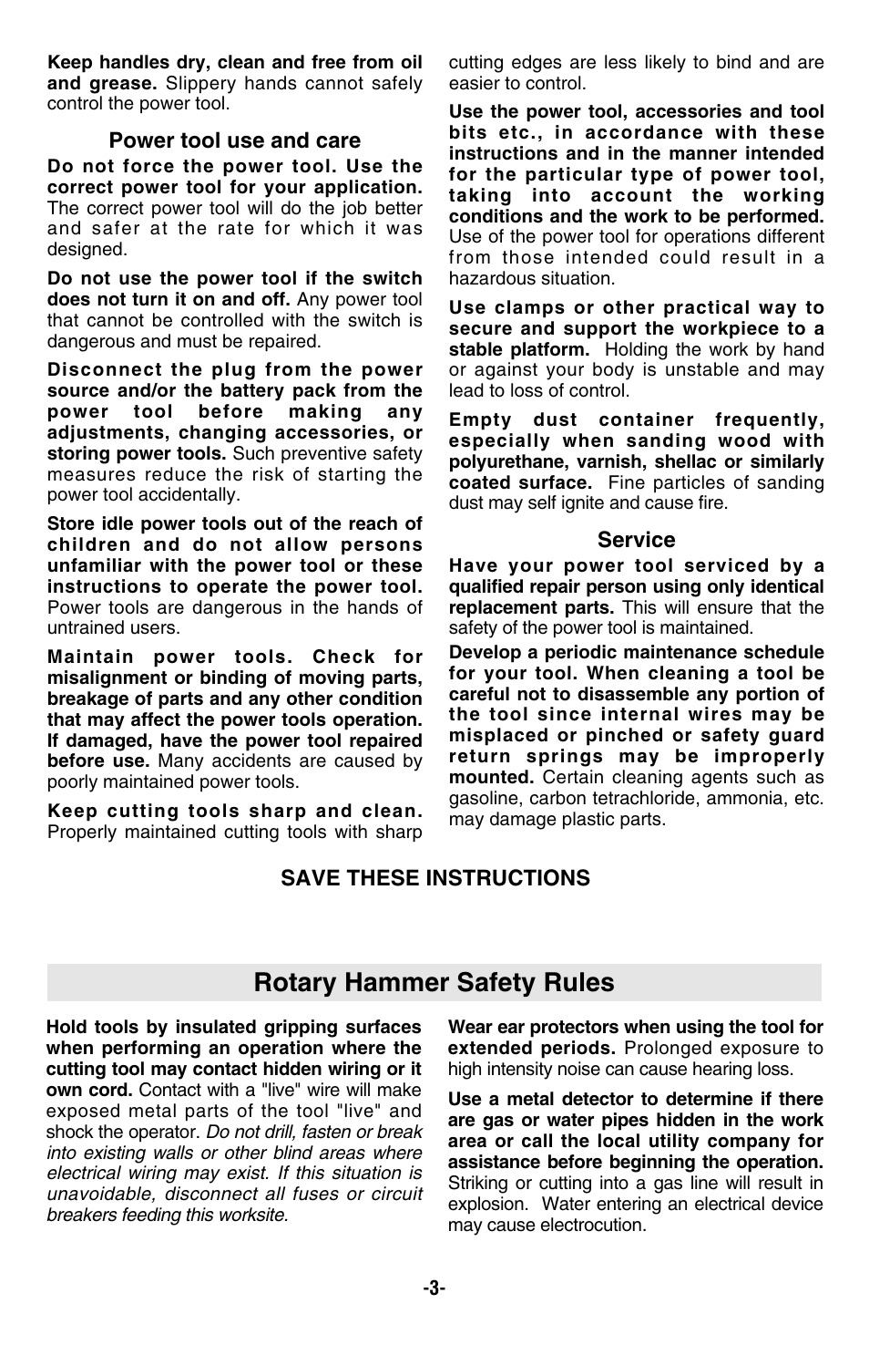 Rotary hammer safety rules | Bosch 11263EVS User Manual | Page 3 / 10