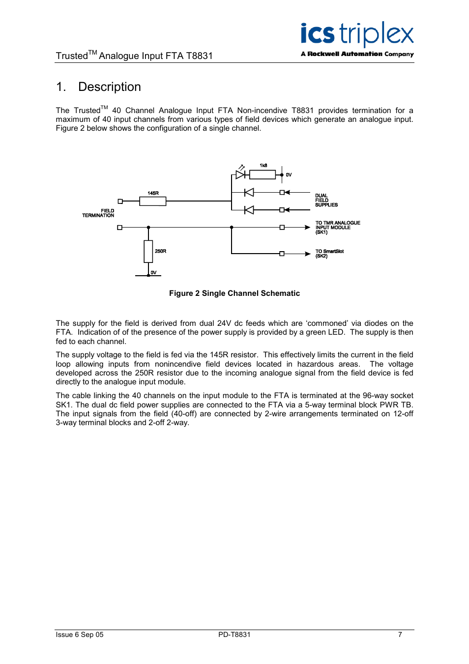 Description, Figure 2 single channel schematic, Trusted | Analogue input fta t8831 | Rockwell Automation T8831 Trusted 40 Channel Analogue FTA Non-incendive User Manual | Page 7 / 14