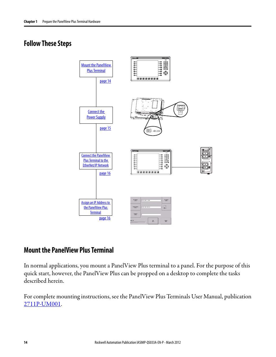 Follow these steps, Mount the panelview plus terminal | Rockwell Automation Logix5000 Control Systems: Connect PanelView Plus Terminals over EtherNet/IP Quick Start User Manual | Page 14 / 56