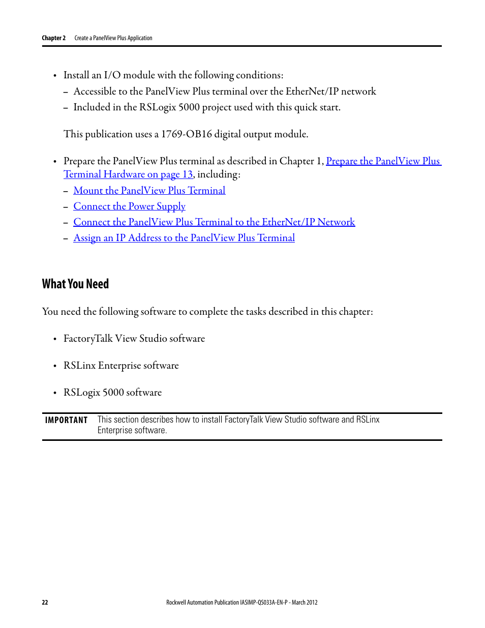 What you need | Rockwell Automation Logix5000 Control Systems: Connect PanelView Plus Terminals over EtherNet/IP Quick Start User Manual | Page 22 / 56