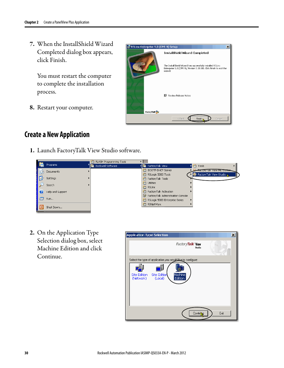 Create a new application, Create a new, Application | Rockwell Automation Logix5000 Control Systems: Connect PanelView Plus Terminals over EtherNet/IP Quick Start User Manual | Page 30 / 56