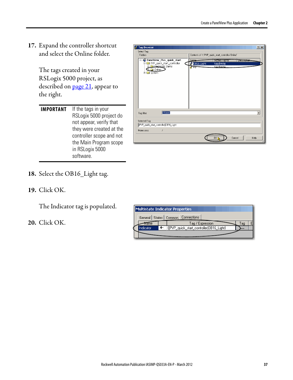 Rockwell Automation Logix5000 Control Systems: Connect PanelView Plus Terminals over EtherNet/IP Quick Start User Manual | Page 37 / 56