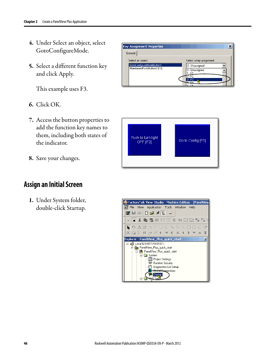 Assign an initial screen, Assign an initial, Screen | Rockwell Automation Logix5000 Control Systems: Connect PanelView Plus Terminals over EtherNet/IP Quick Start User Manual | Page 46 / 56