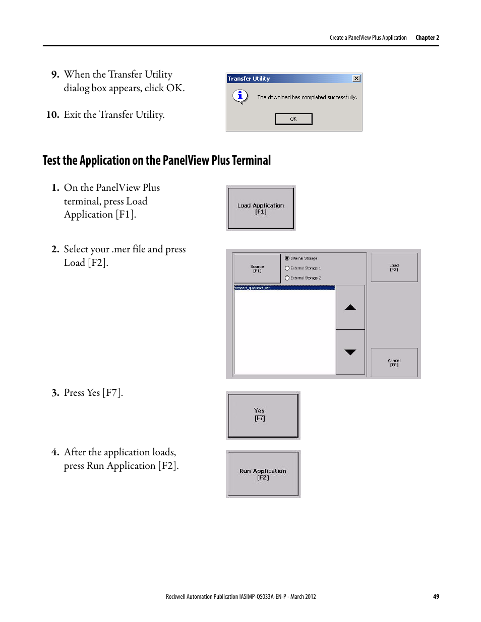 Test the application, On the panelview, Plus terminal | Rockwell Automation Logix5000 Control Systems: Connect PanelView Plus Terminals over EtherNet/IP Quick Start User Manual | Page 49 / 56