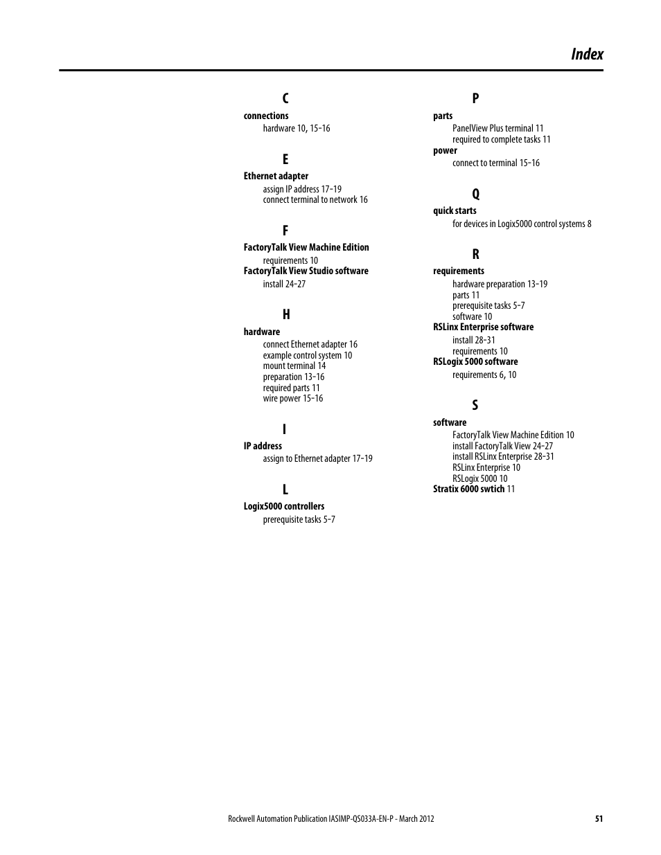 Index | Rockwell Automation Logix5000 Control Systems: Connect PanelView Plus Terminals over EtherNet/IP Quick Start User Manual | Page 51 / 56