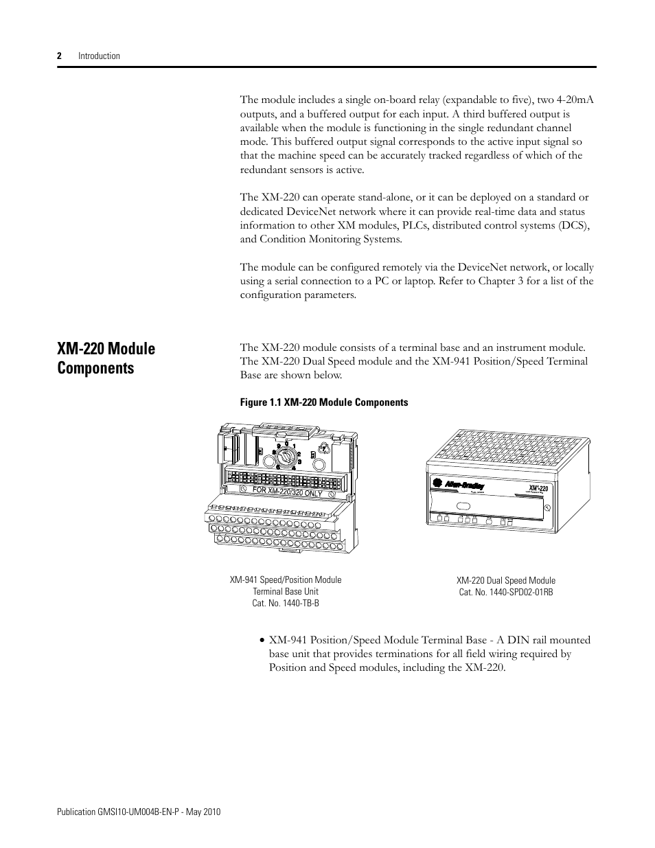 Xm-220 module components | Rockwell Automation 1440-SPD02-01RB XM-220 Dual Speed Module User Manual | Page 10 / 127