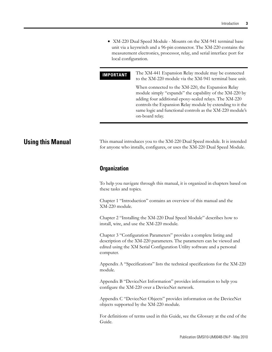 Using this manual, Organization | Rockwell Automation 1440-SPD02-01RB XM-220 Dual Speed Module User Manual | Page 11 / 127