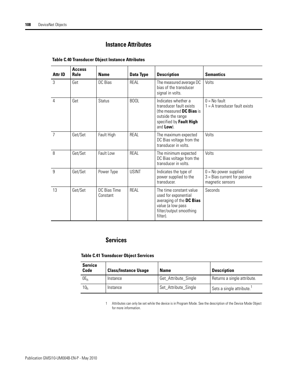 Instance attributes, Services, Instance attributes services | Rockwell Automation 1440-SPD02-01RB XM-220 Dual Speed Module User Manual | Page 116 / 127