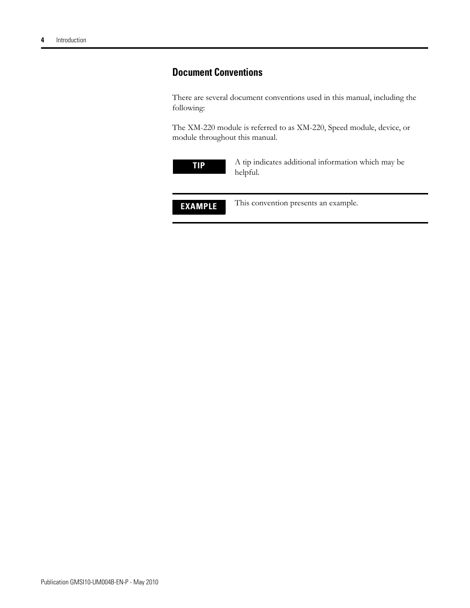Document conventions | Rockwell Automation 1440-SPD02-01RB XM-220 Dual Speed Module User Manual | Page 12 / 127