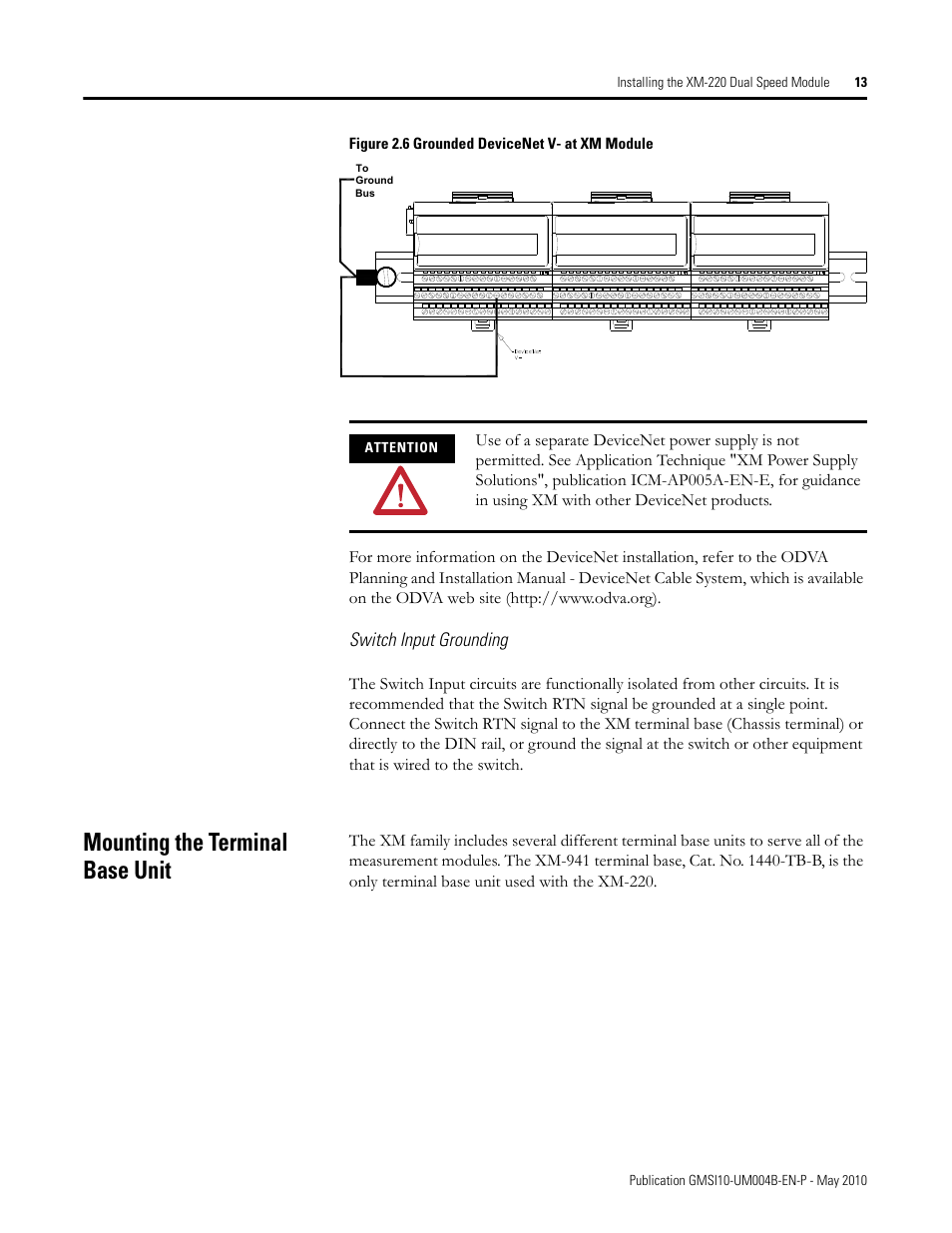 Mounting the terminal base unit | Rockwell Automation 1440-SPD02-01RB XM-220 Dual Speed Module User Manual | Page 21 / 127