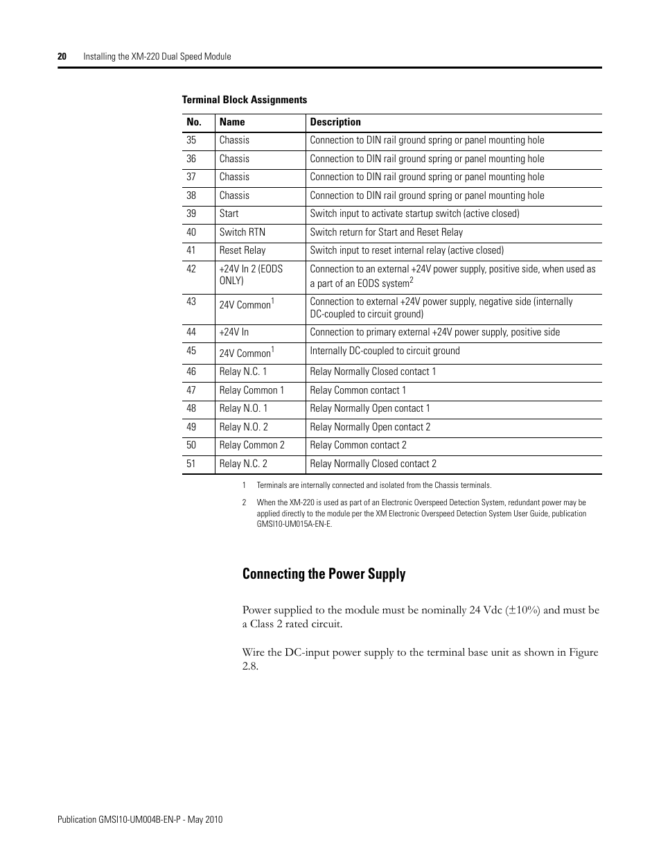 Connecting the power supply | Rockwell Automation 1440-SPD02-01RB XM-220 Dual Speed Module User Manual | Page 28 / 127