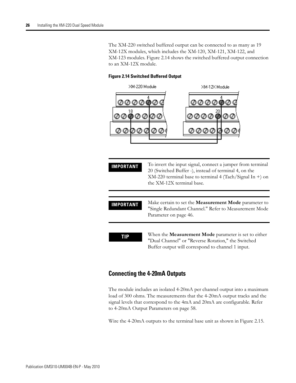 Connecting the 4-20ma outputs | Rockwell Automation 1440-SPD02-01RB XM-220 Dual Speed Module User Manual | Page 34 / 127