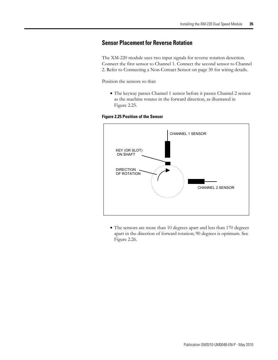 Sensor placement for reverse rotation | Rockwell Automation 1440-SPD02-01RB XM-220 Dual Speed Module User Manual | Page 43 / 127