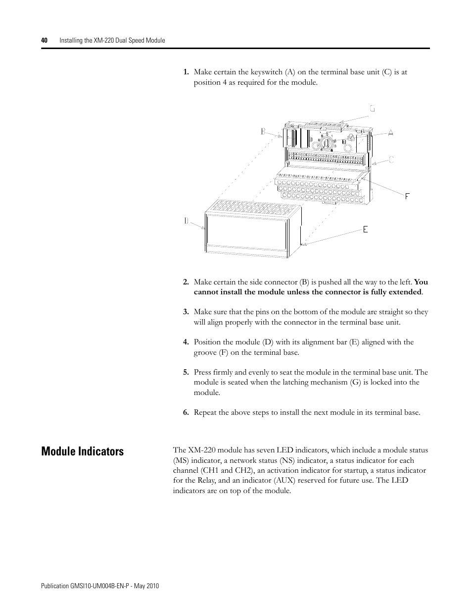 Module indicators | Rockwell Automation 1440-SPD02-01RB XM-220 Dual Speed Module User Manual | Page 48 / 127