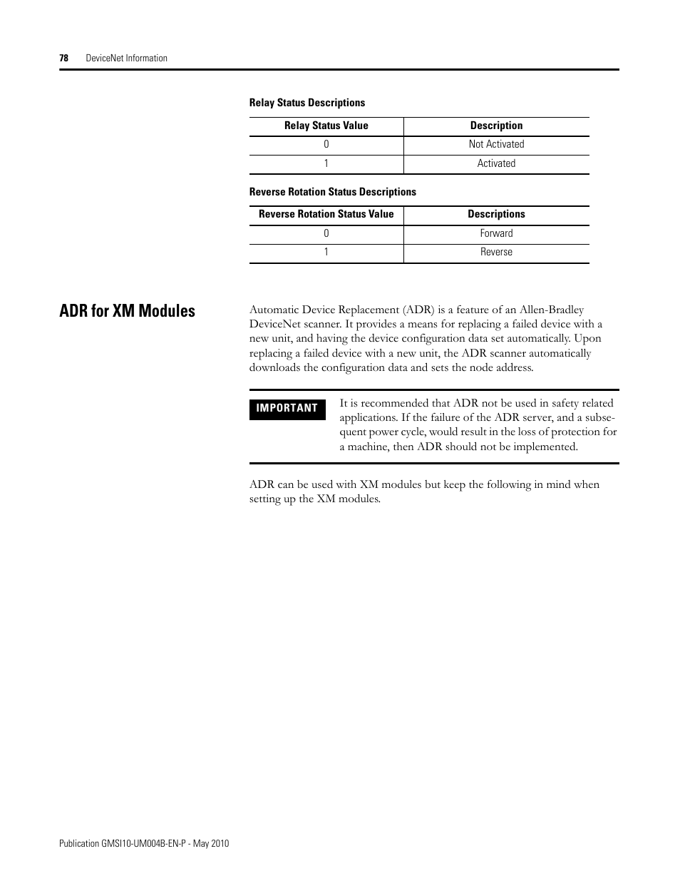 Adr for xm modules | Rockwell Automation 1440-SPD02-01RB XM-220 Dual Speed Module User Manual | Page 86 / 127
