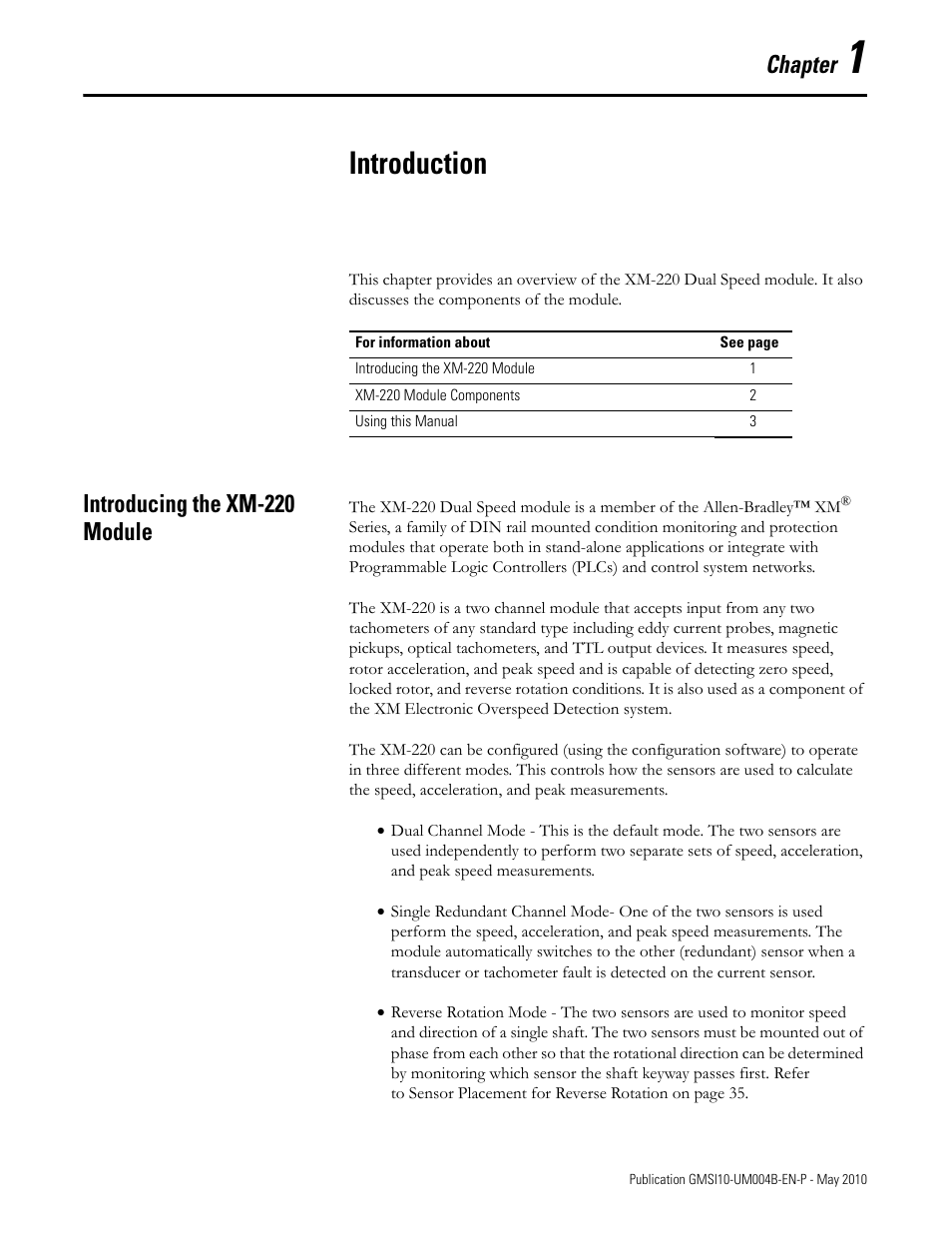 Introduction, Introducing the xm-220 module, Chapter 1 | Chapter | Rockwell Automation 1440-SPD02-01RB XM-220 Dual Speed Module User Manual | Page 9 / 127