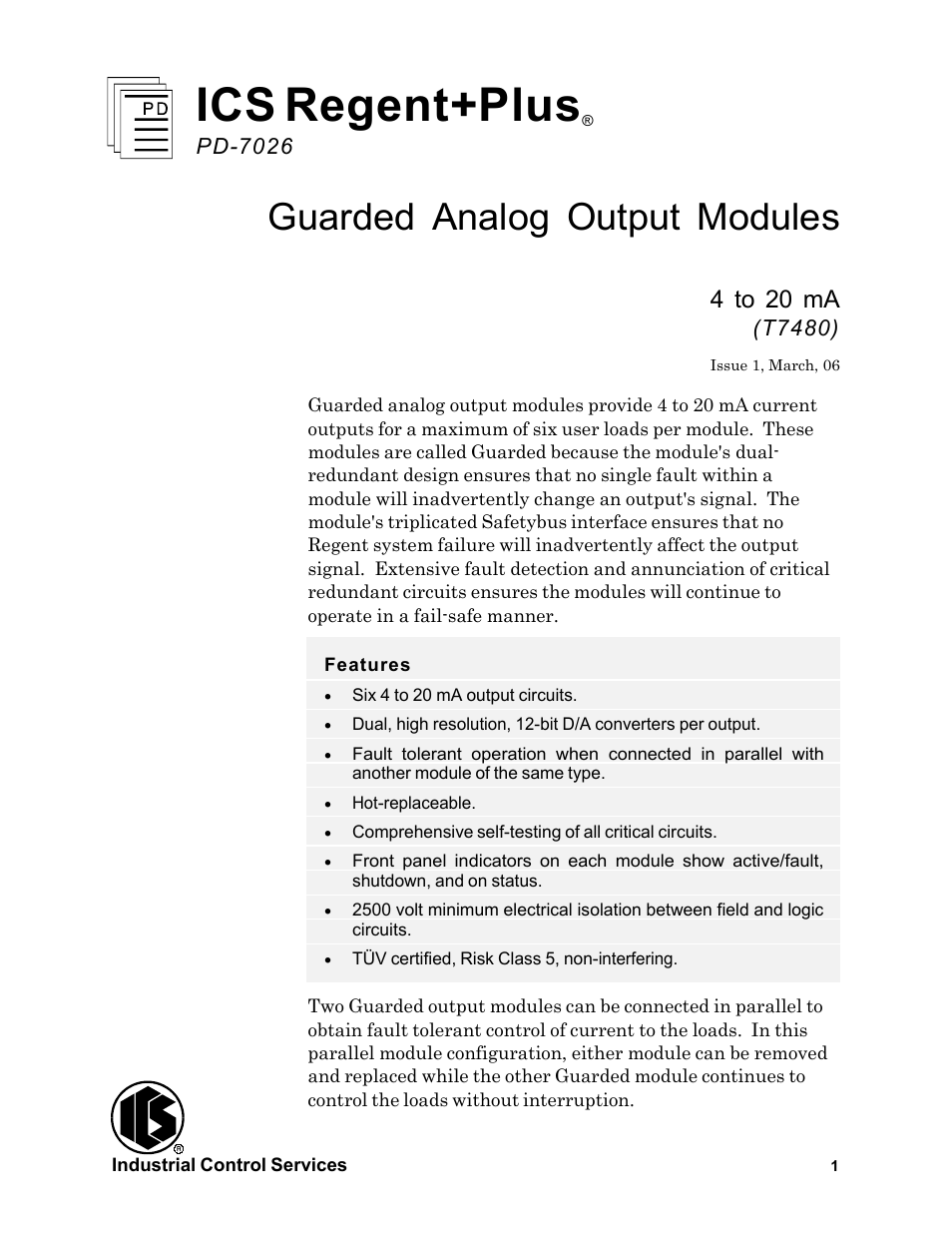 Rockwell Automation T7480 ICS Regent+Plus Guarded Analog Output Modules User Manual | 26 pages