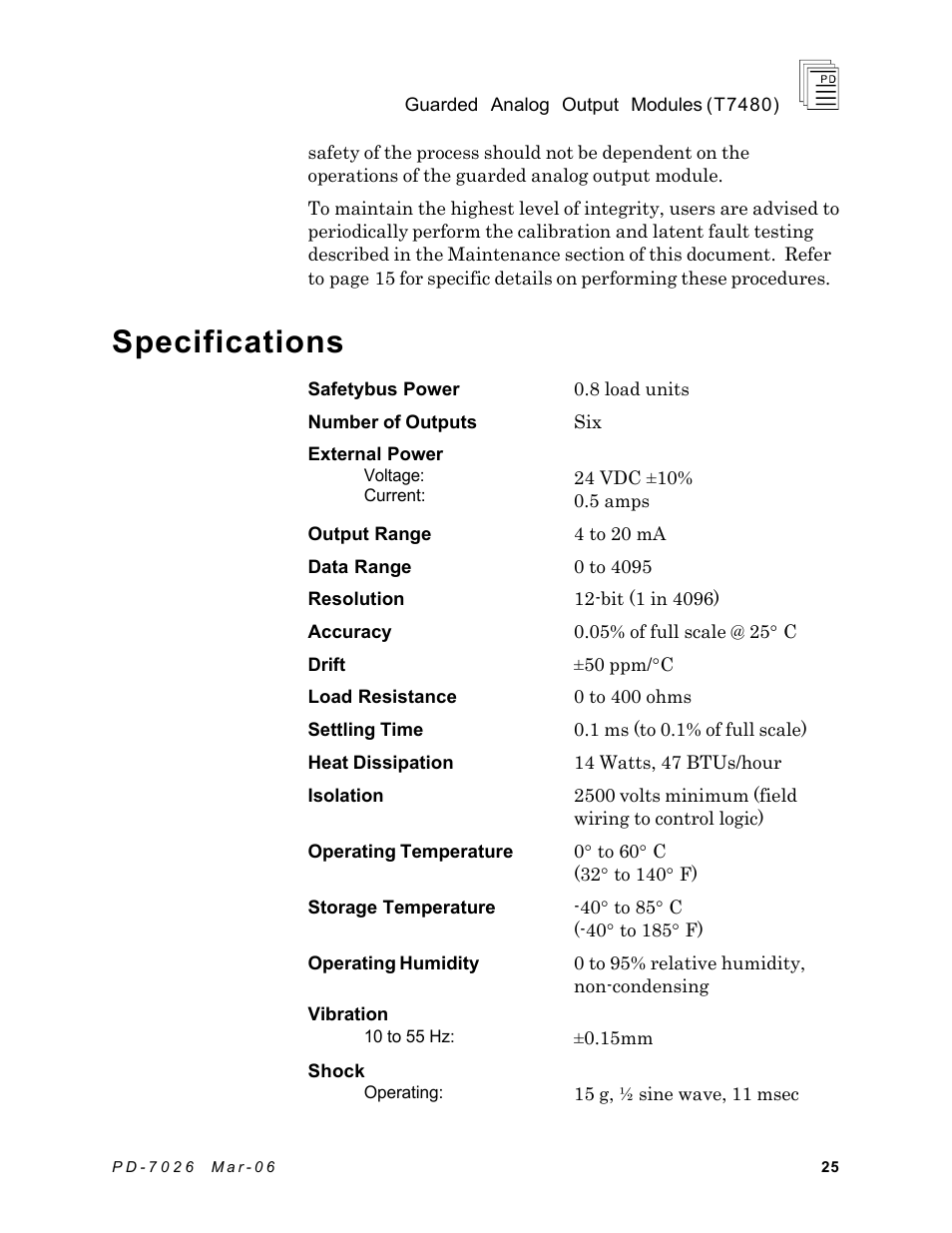 Specifications | Rockwell Automation T7480 ICS Regent+Plus Guarded Analog Output Modules User Manual | Page 25 / 26