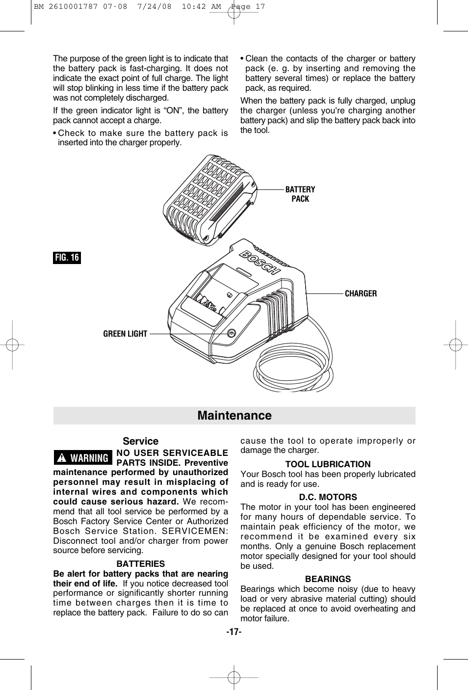 Maintenance | Bosch CCS180 User Manual | Page 17 / 56