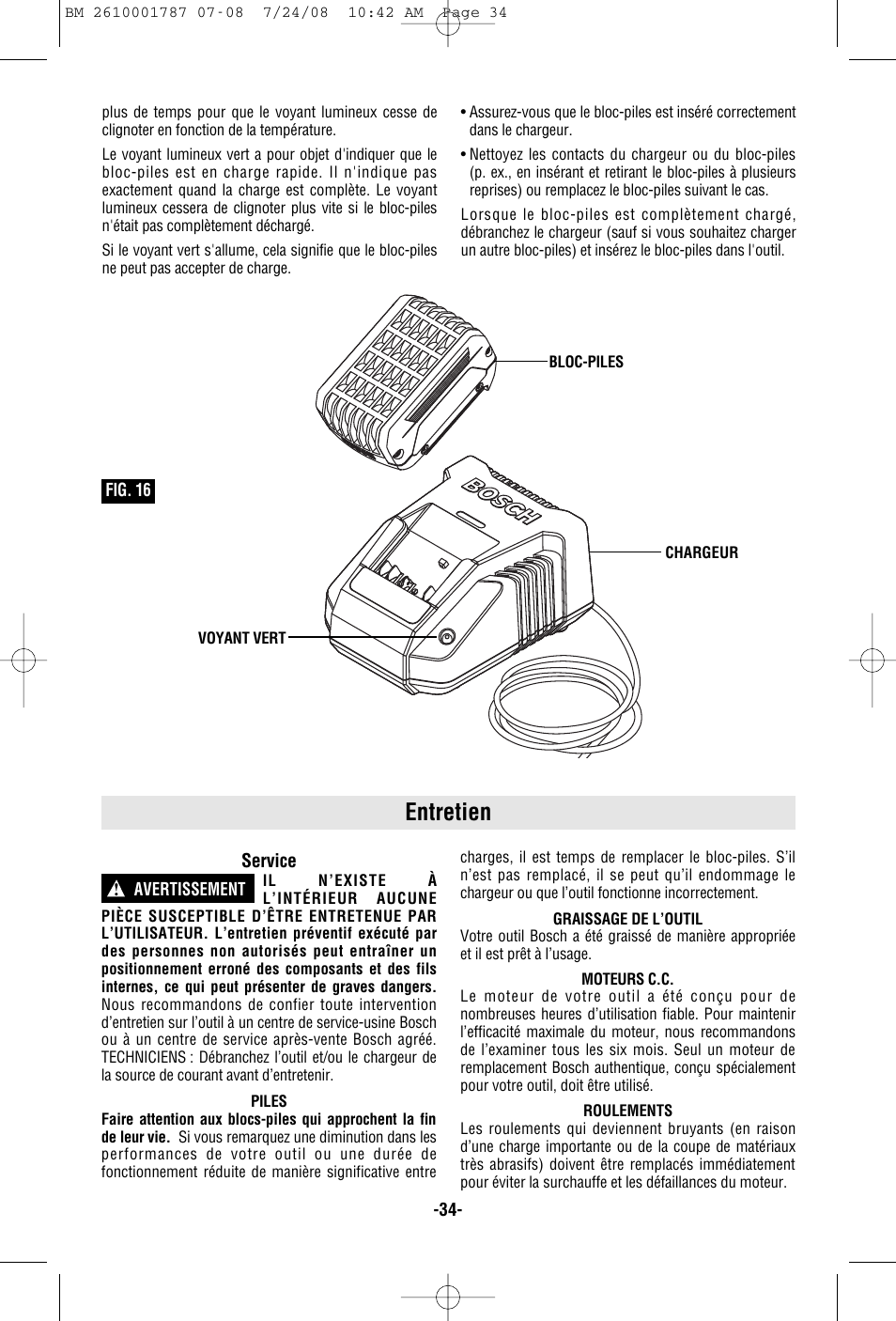 Entretien | Bosch CCS180 User Manual | Page 34 / 56