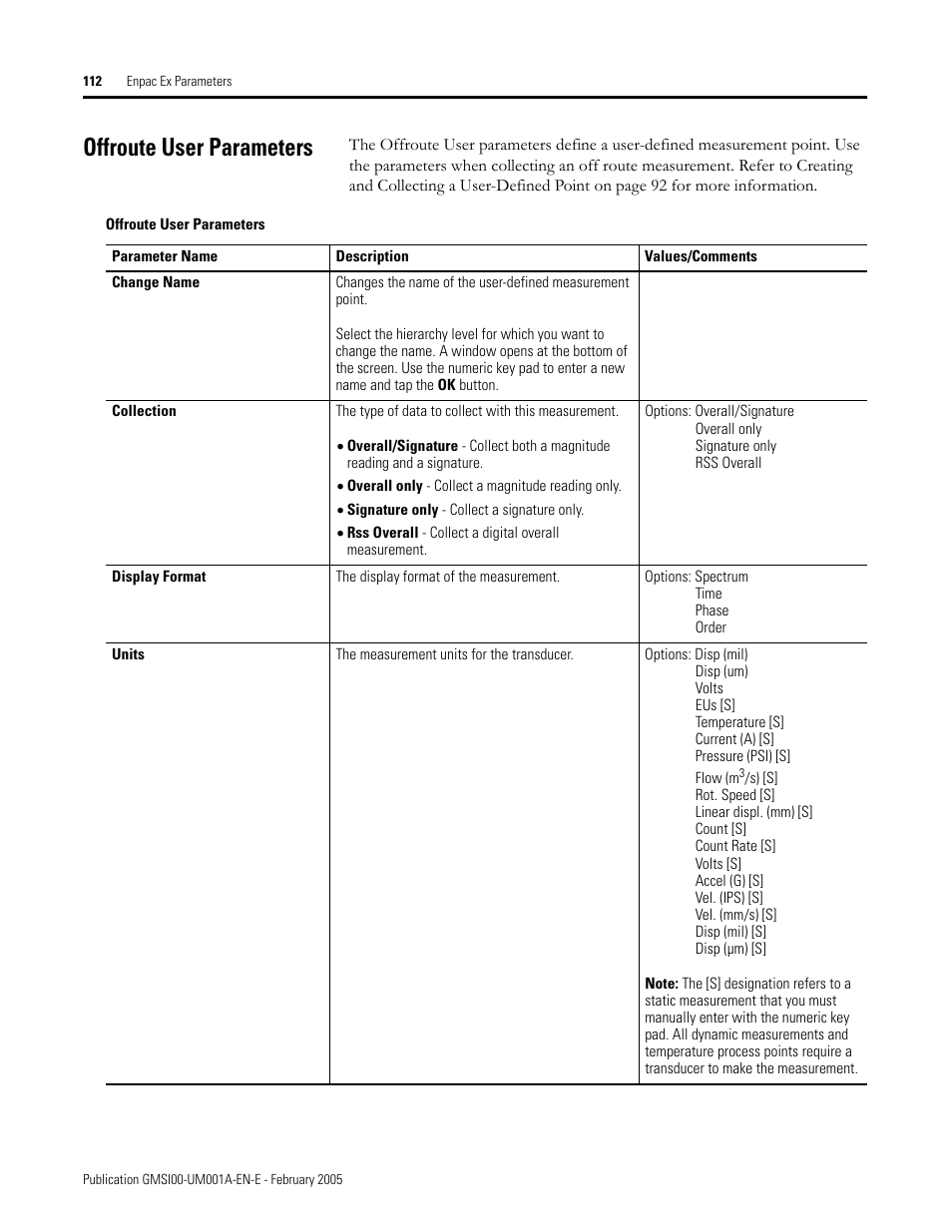 Offroute user parameters | Rockwell Automation 441-PEN25 Enpac Ex Data Collector User Manual | Page 118 / 147