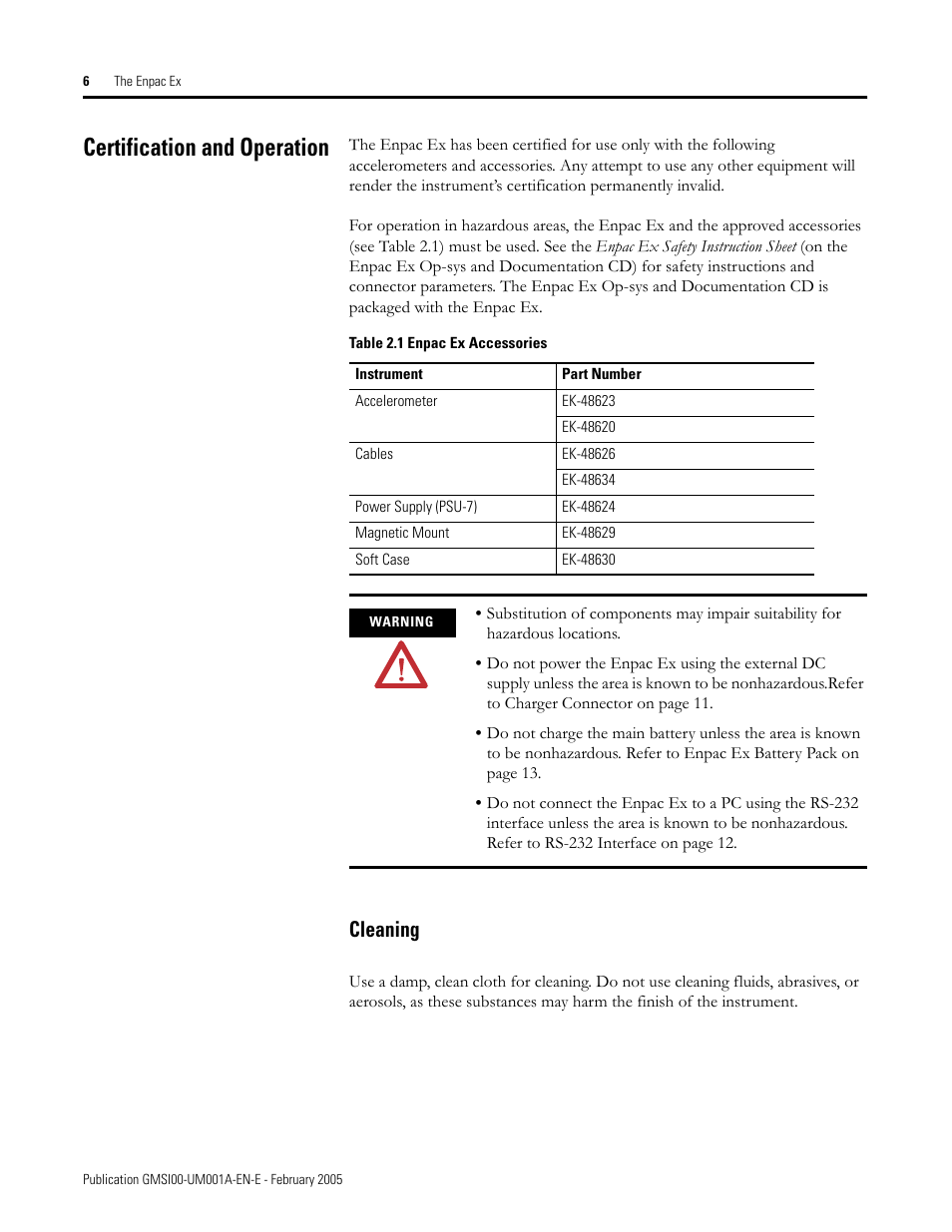 Certification and operation, Cleaning | Rockwell Automation 441-PEN25 Enpac Ex Data Collector User Manual | Page 12 / 147