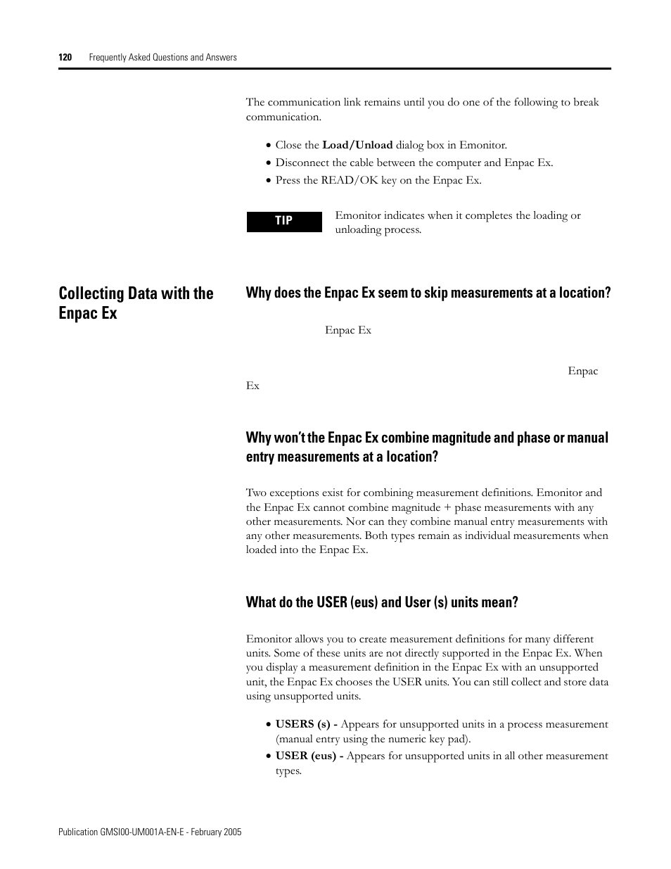 Collecting data with the enpac ex, What do the user (eus) and user (s) units mean | Rockwell Automation 441-PEN25 Enpac Ex Data Collector User Manual | Page 126 / 147
