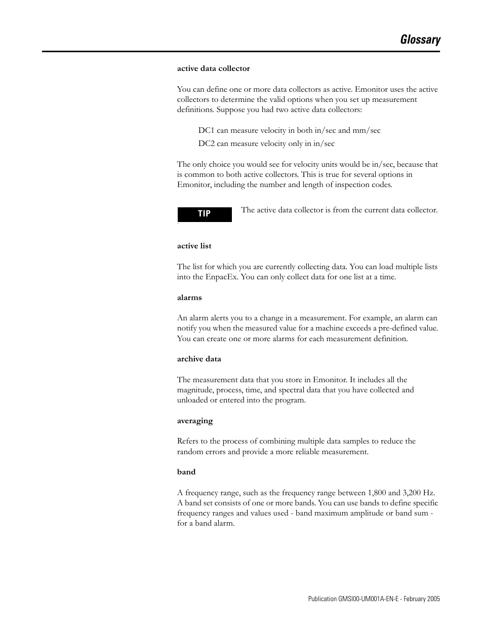 Glossary | Rockwell Automation 441-PEN25 Enpac Ex Data Collector User Manual | Page 129 / 147