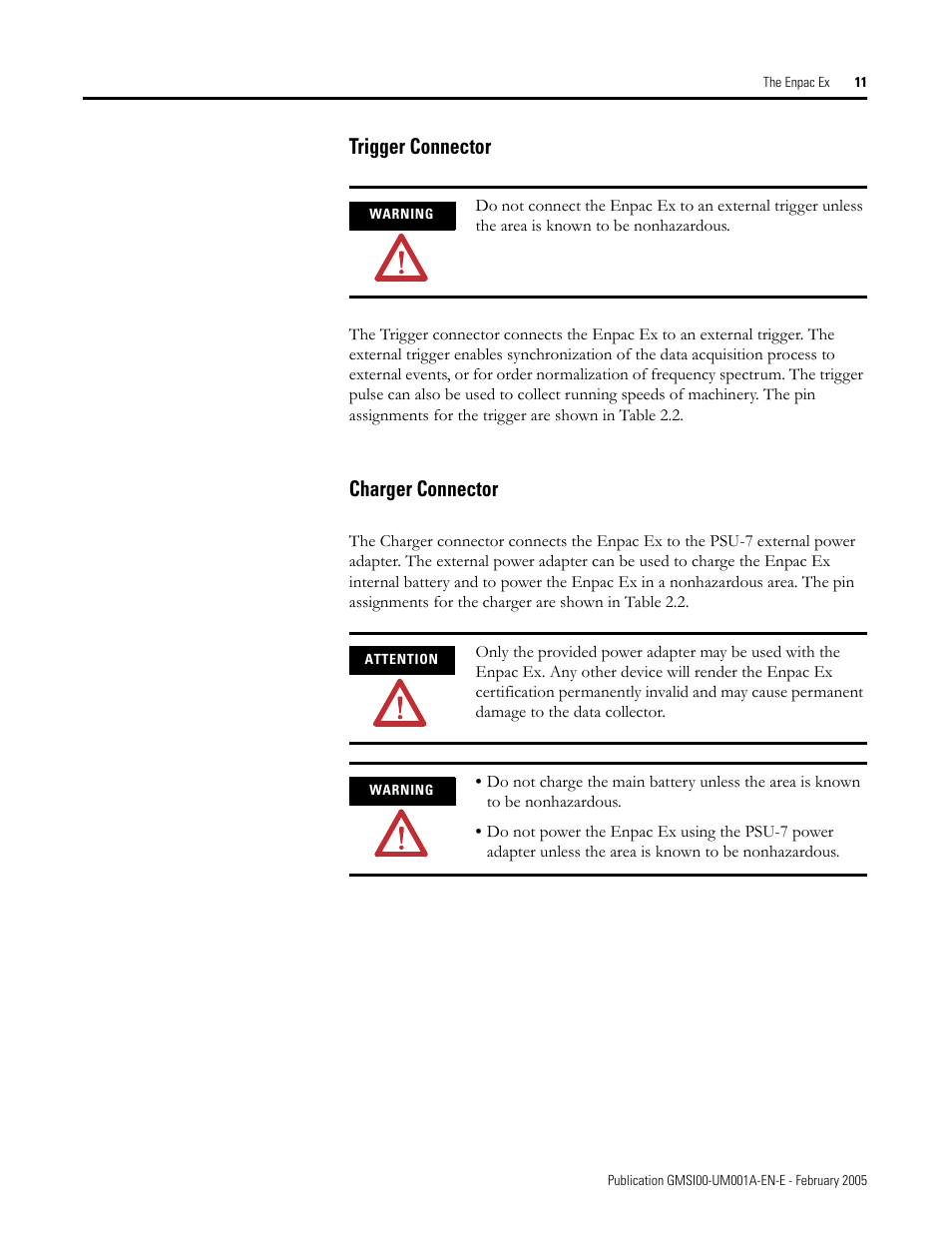 Trigger connector, Charger connector, Trigger connector charger connector | Rockwell Automation 441-PEN25 Enpac Ex Data Collector User Manual | Page 17 / 147