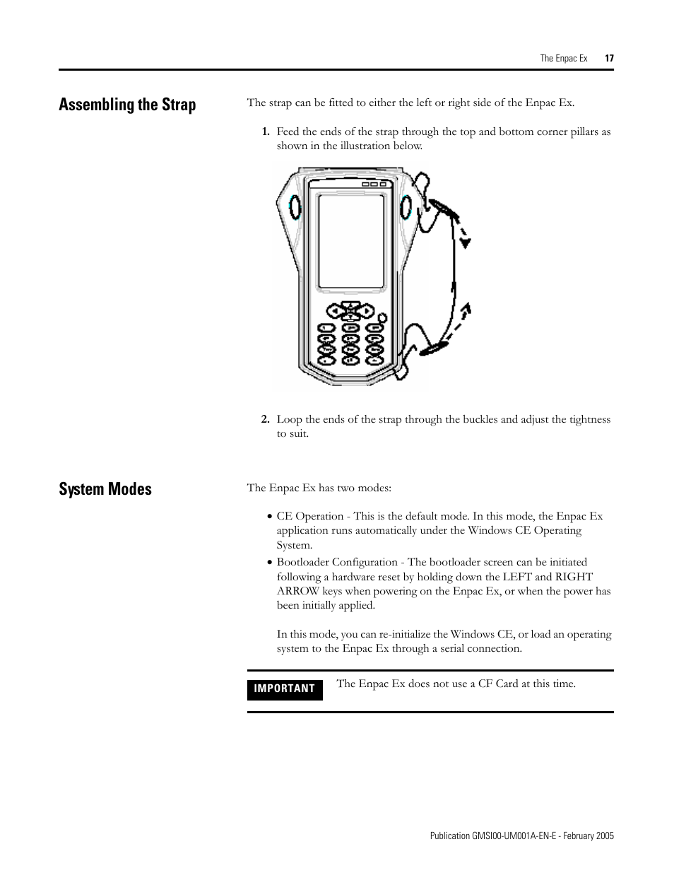 Assembling the strap, System modes, Assembling the strap system modes | Rockwell Automation 441-PEN25 Enpac Ex Data Collector User Manual | Page 23 / 147