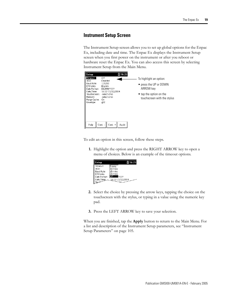 Instrument setup screen | Rockwell Automation 441-PEN25 Enpac Ex Data Collector User Manual | Page 25 / 147